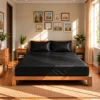luxury classic black fitted silk bed sheet king size 11