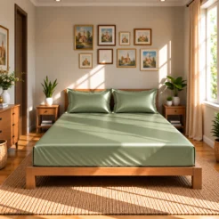 fresh mint green elegant look fitted silk bed sheet