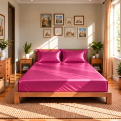 vibrant hot pink luxury shine fitted silk bed sheet
