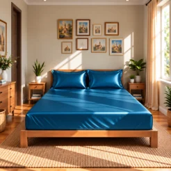 rich deep teal premium satin look fitted silk bed sheet