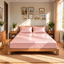 elegant blush pink smooth touch fitted silk bed sheet