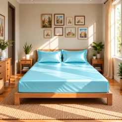 elegant sky blue smooth touch fitted silk bed sheet
