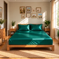 opulent emerald green satin finish fitted silk bed sheet