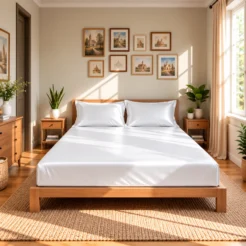 crisp pure white premium smooth fitted silk bed sheet