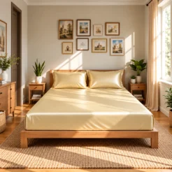 elegant champagne gold luxury shine fitted silk bed sheet