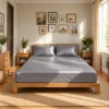 modern silver grey smooth finish fitted silk bed sheet
