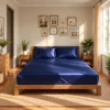 classic midnight navy premium look fitted silk bed sheet
