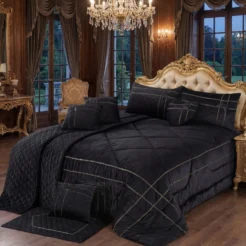 Black Quilted 14 Piece Luxury Bridal Bedding Set