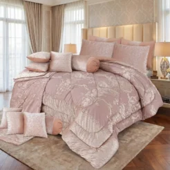 Blush Pink Paisley 14 Pcs King Size Bridal Bedding Set