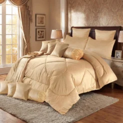 Champagne Cream Quilted King Size 14 Pcs Bridal Bed Set