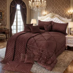 Chocolate Brown Quilted King Size Bridal Comforter Set 14 Pcs