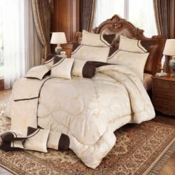 Ivory Brown Subtle Floral 14 Pcs King Size Bridal Bedding Set