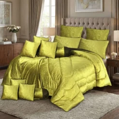 Lime Green Quilted King Size 14 Pcs Bridal Bed Set