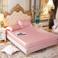 Elegant Blush Pink Smooth Touch Fitted Silk bed sheet