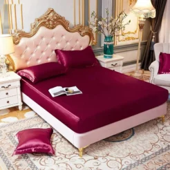 Rich Burgundy Luxury Satin Finish Fitted Silk bed sheet