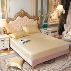 Elegant Champagne Gold Luxury Shine Fitted Silk bed sheet