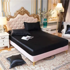 Timeless Classic Black Premium Shine Fitted Silk bed sheet
