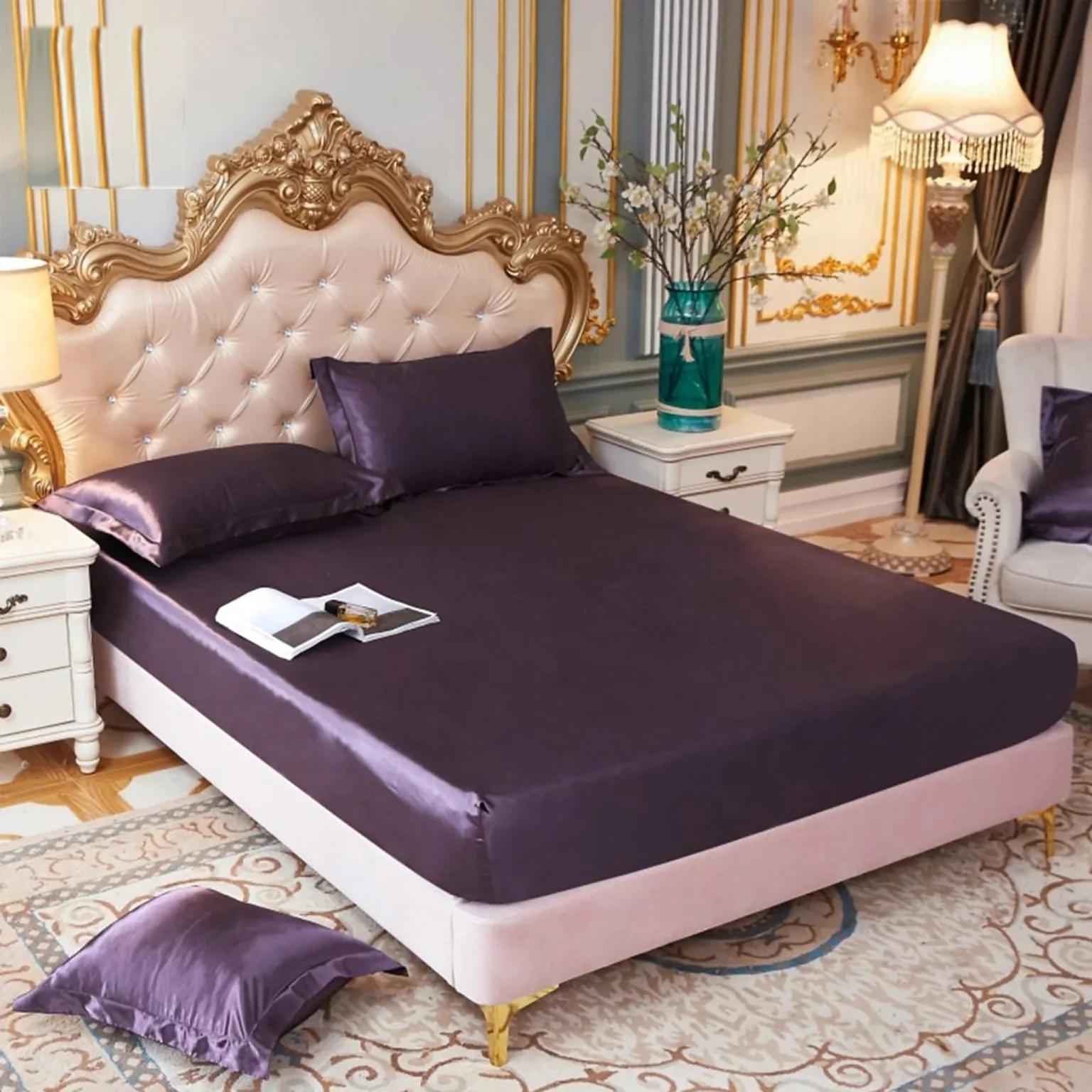 Sophisticated Deep Plum Smooth Touch Fitted Silk bed sheet