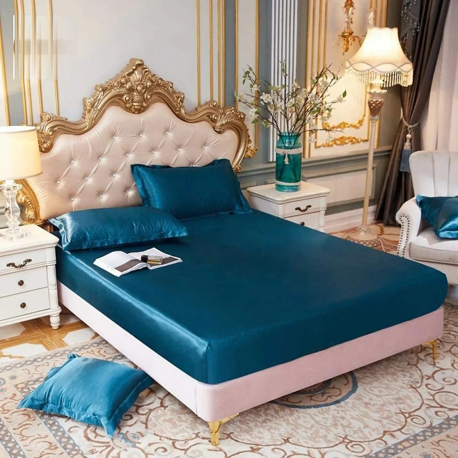Rich Deep Teal Premium Satin Look Fitted Silk bed sheet