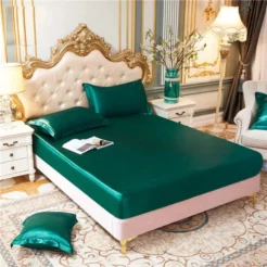 Opulent Emerald Green Satin Finish Fitted Silk bed sheet