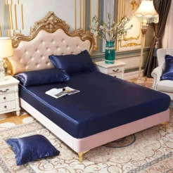 Classic Midnight Navy Premium Look Fitted Silk bed sheet