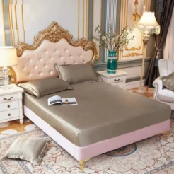 Warm Mocha Taupe Elegant Finish Fitted Silk bed sheet