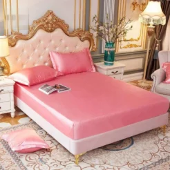 Soft Rose Pink Premium Shine Fitted Silk bed sheet