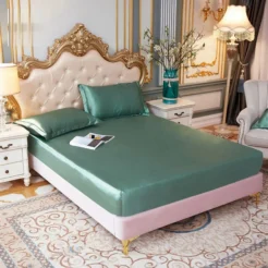 Luxury Sage Green Satin Finish Fitted Silk bed sheet