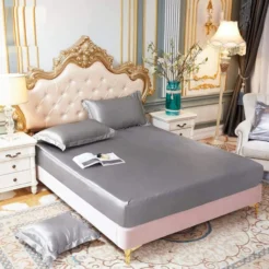 Modern Silver Grey Smooth Finish Fitted Silk bed sheet