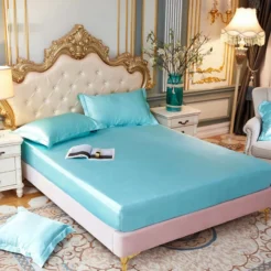 Elegant Sky Blue Smooth Touch Fitted Silk bed sheet