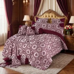 Maroon Ivory Geometric 14 Piece Luxury Bridal Bedding Set