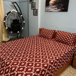 Maroon Ethnic Floral Cotton Printed Bedsheet Set