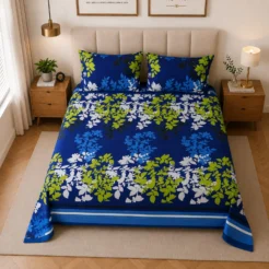 Blue Floral Printed Bed Sheet