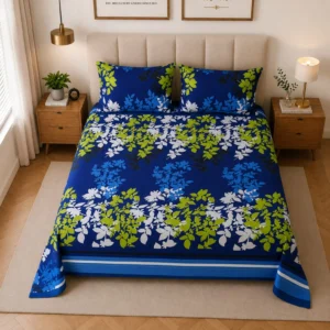 Blue Floral Printed Bed Sheet