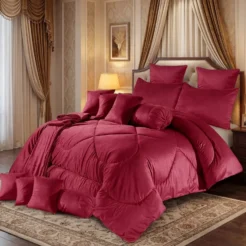 Rose Red Wine Quilted 14 Piece Luxury Bridal Bedding Set