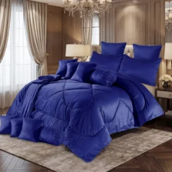 Royal Blue Quilted 14 Pcs Wedding Bedding Set King Size