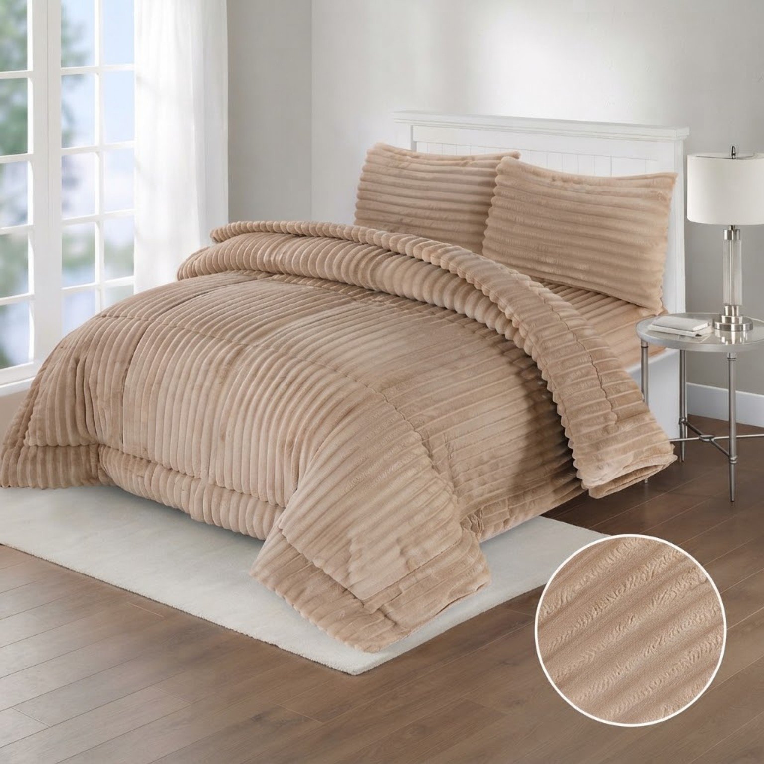 Beige Soft Shaggy King Size Quilt Set – 4 Pcs