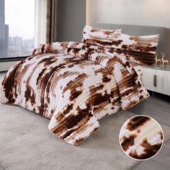 Brown White Abstract Plush Shaggy King Size Quilt Set – 4 Pcs