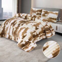 Camel White Abstract Shaggy King Size Quilt Set – 4 Pcs