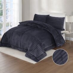 Charcoal Grey Shaggy Fluffy King Size Quilt Set – 4 Pcs