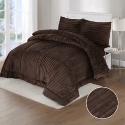 Chocolate Brown Luxury Shaggy King Size Quilt Set – 4 Pcs