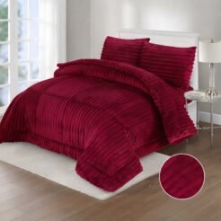 Deep Maroon Fluffy Shaggy King Size Quilt Set – 4 Pcs