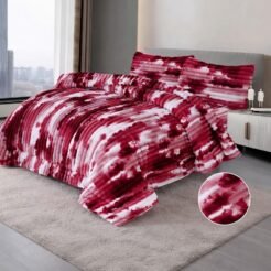 Brown White Abstract Plush Shaggy King Size Quilt Set