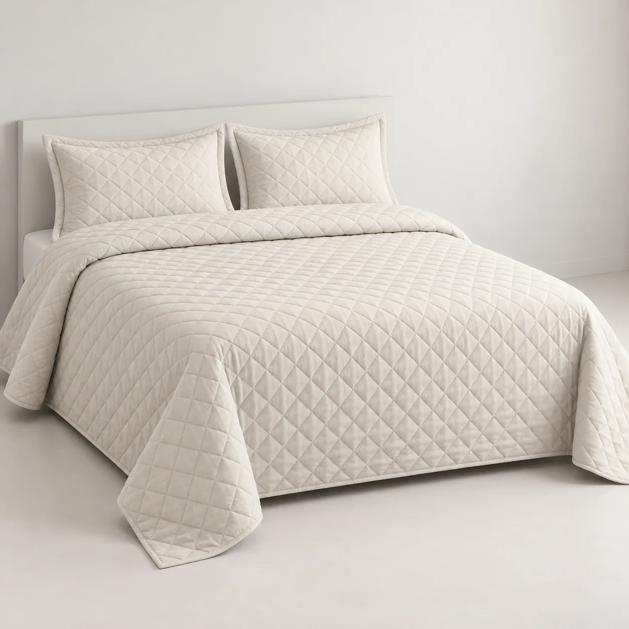 White Diamond Quilted Bedspread Set (3 Pcs) - Image 2