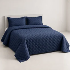 Alternative view of Navy Blue Diamond Quilted Bedspread Set (3 Pcs)