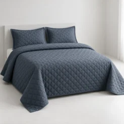 Alternative view of Slate Grey Diamond Quilted Bedspread Set (3 Pcs)