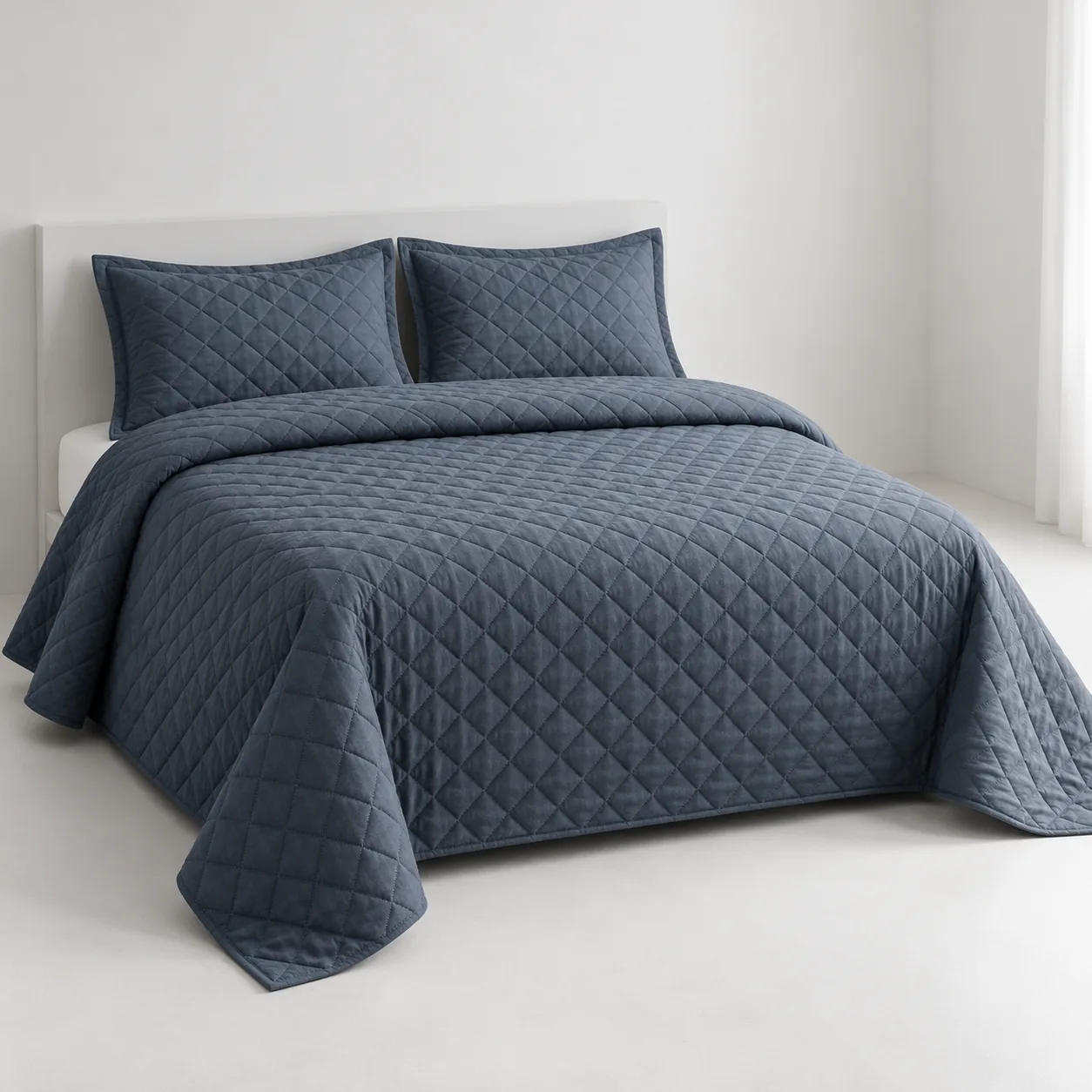 Slate Grey Diamond Quilted Bedspread Set (3 Pcs) - Image 2