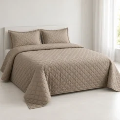 Alternative view of Taupe Diamond Quilted Bedspread Set (3 Pcs)