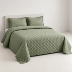 Alternative view of Sage Green Diamond Quilted Bedspread Set (3 Pcs)