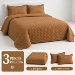 Tan Quilted Bedspread Set Presentation